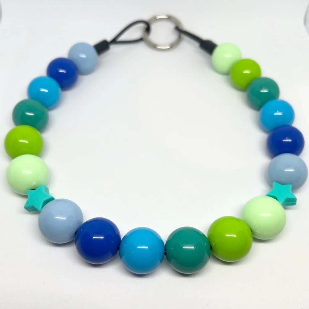 Blue Green Teal Gradient Beaded Dog Collar Necklace Size Medium - 16 inches